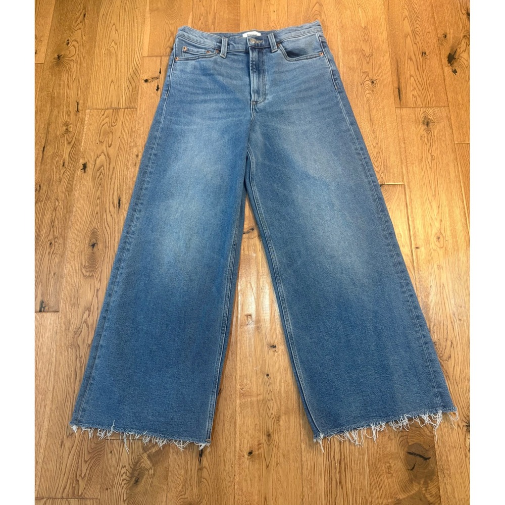Pistola Women High Rise Wide Leg Jeans Medium Wash Raw Hem Size 28
